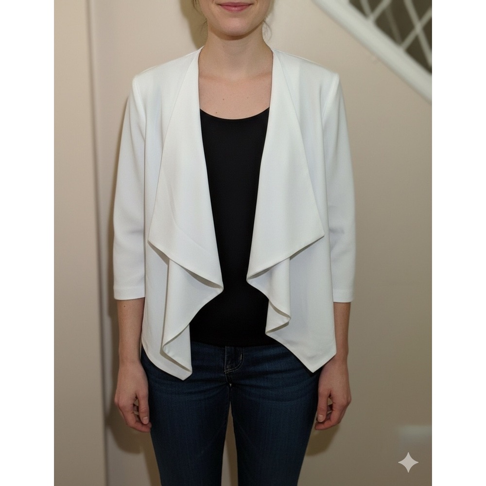 Metaphor White Draped Waterfall Open Jacket‎ Women's XL Lightweight Blazer